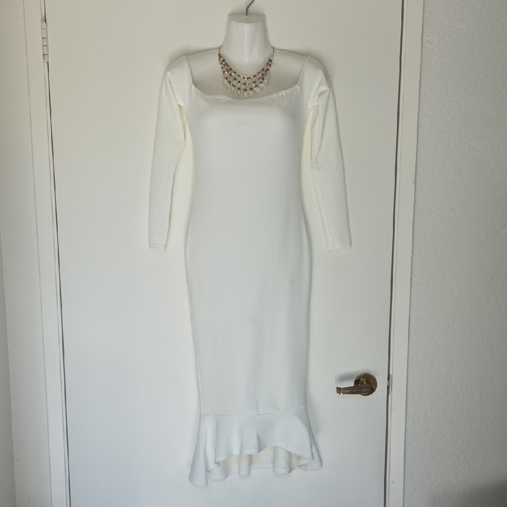 Missguided Cream Long Sleeve Dress